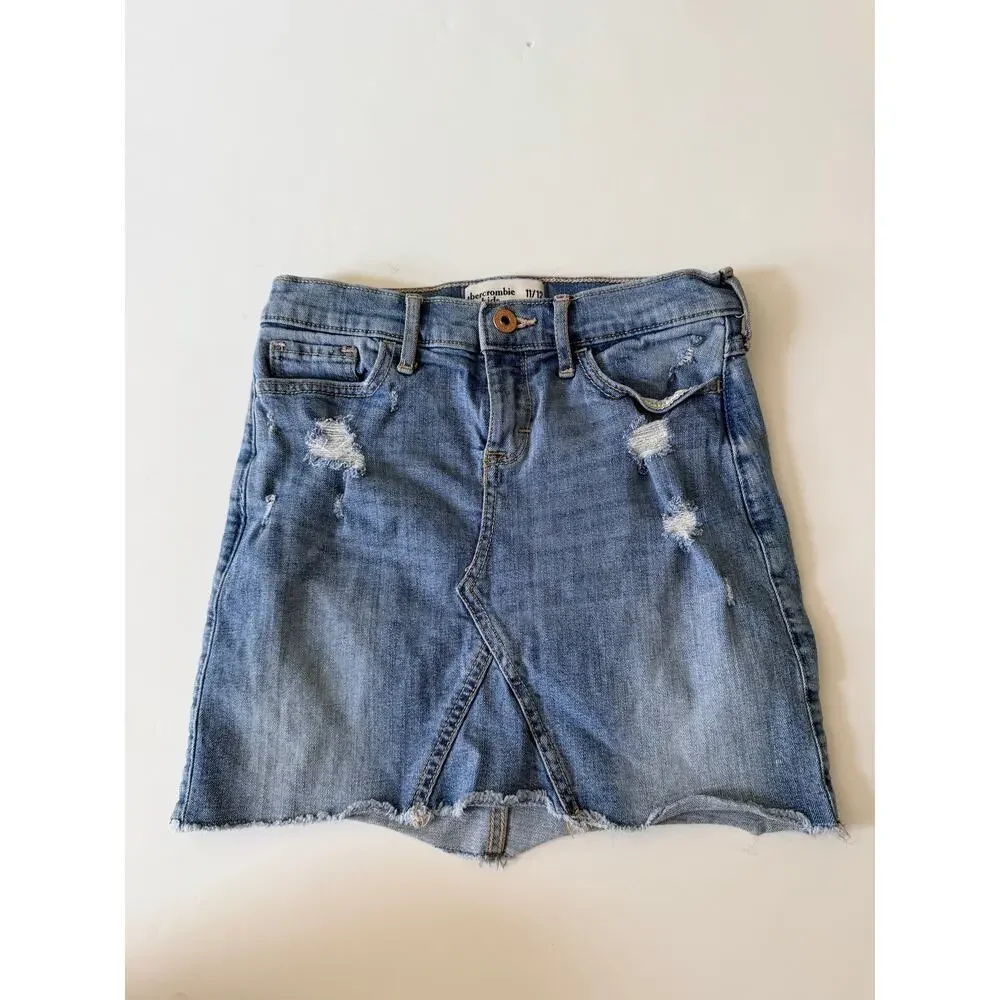 Abercrombie Kids Girls Distressed Denim Skirt 11/12